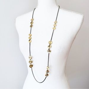 Long Necklace, Gunmetal Gray and Gold, Layering Necklace, Statement Necklace